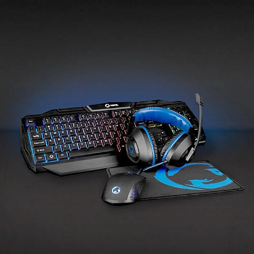 NEDIS PACK 4-en-1 | Clavier, casque, souris et tapis de souris | Noir/Bleu | AZERTY | FR