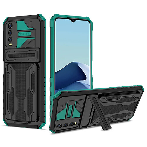 Coque en TPU anti-chocs avec béquille et porte-carte, vert noirâtre pour votre Vivo Y20/Y20i/Y12a/Y20s/Y12s