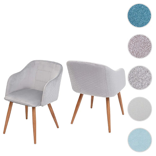 Mendler 2x chaise de séjour, salle à manger HWC-D71, fauteuil, design rétro, accoudoirs, tissu ~ velours gris clair