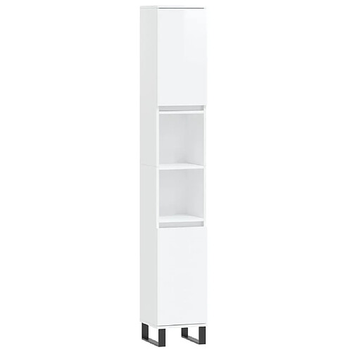 Maison Chic Armoire de salle de bain,Meuble de rangement,Meuble haut blanc brillant 30x30x190 cm -GKD253414