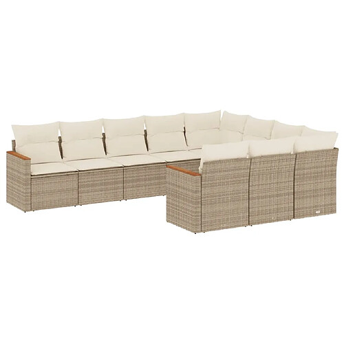 Maison Chic Salon de jardin avec coussins 10 pcs, Ensemble Tables et chaises de jardin, beige résine tressée -GKD411313