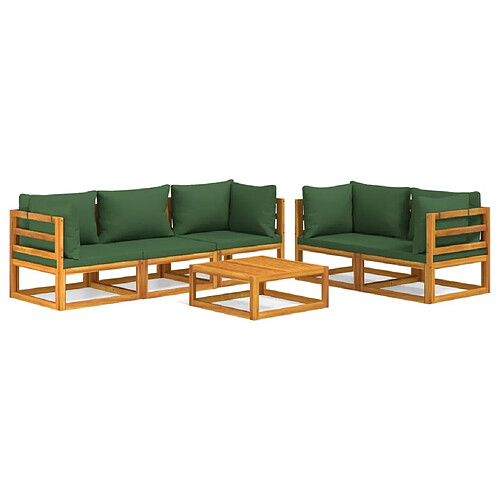 Maison Chic Salon de jardin 6 pcs + coussins - Mobilier/Meubles de jardin - Table et chaises d'extérieur vert bois massif -MN12242