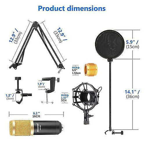 Universal Microphone condenseur NW-800, microphone enregistreur studio USB, kit microphone avec bras de suspension réglable NW-35, avec montage de choc et pince