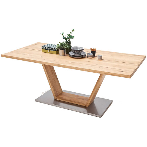 Table à manger en bois massif avec dessus en V - L.180 x H.77 x P.90 cm -PEGANE-