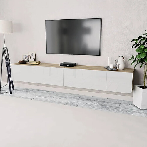 Maison Chic Meuble TV scandinave 2 pcs - Banc TV pour salon Aggloméré 120x40x34 cm Chêne et blanc brillant -MN39829