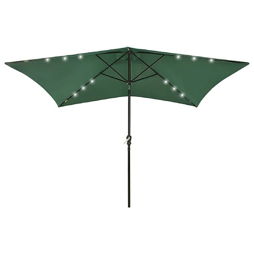 vidaXL Parasol de jardin avec LED et mât en acier Vert 2x3 m