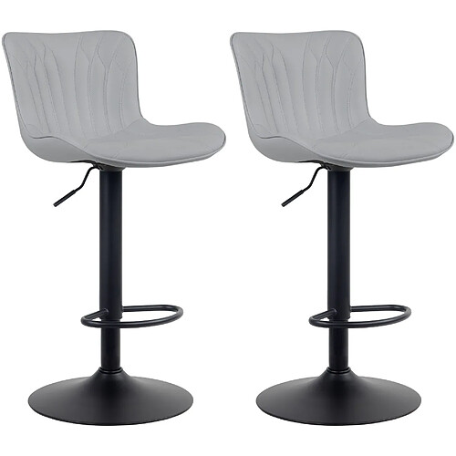 Decoshop26 Lot de 2 tabourets de bar chaises hautes avec coutures décoratives en PVC gris pieds en métal noir 10_0004327