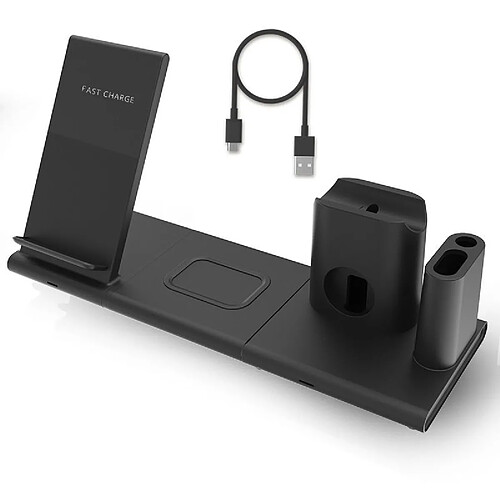 Chrono Support de charge sans fil 4 en 1 pour Apple Watch, sans fil, chargeur de station d'accueil pour Airpods iPhone X/8 Plus/XS Max/XR Iwatch 4/3/2/1,(noir)