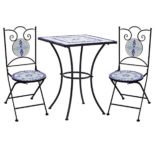 vidaXL Mobilier de bistro 3 pcs mosaïque Carreau céramique Bleu Blanc