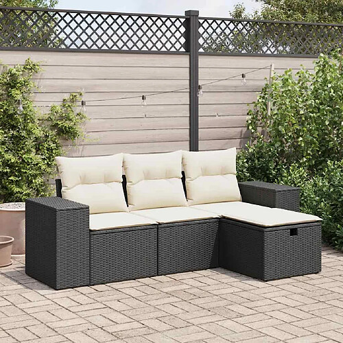 vidaXL Salon de jardin 4 pcs avec coussins noir résine tressée