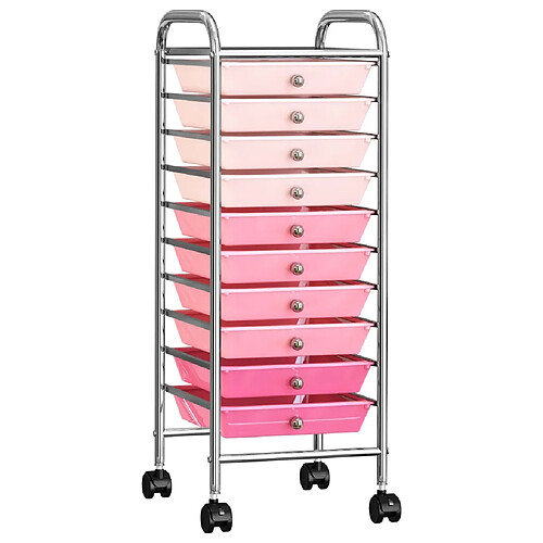 vidaXL Chariot de rangement mobile à 10 tiroirs Ombre Rose Plastique