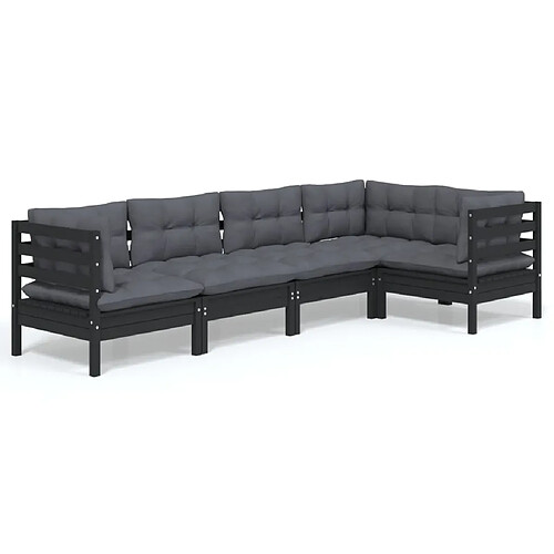 Maison Chic Salon de jardin 5 pcs + coussins - Mobilier/Meubles de jardin - Table et chaises d'extérieur Noir Bois de pin -MN37350