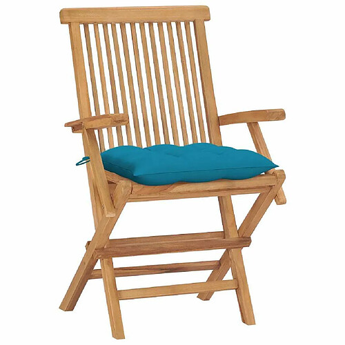 Maison Chic Lot de 4 Chaises de jardin,Fauteuil d'extérieur avec coussins bleu clair Teck massif -MN80145