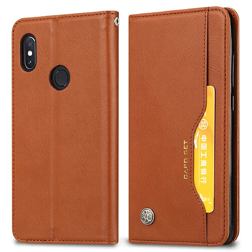 Wewoo Housse Coque Étui en cuir à rabat horizontal avec texture de peau pour Xiaomi Redmi 6 Pro / Mi A2 Liteavec cadre photo et supportlogements cartes et porte-monnaie Marron