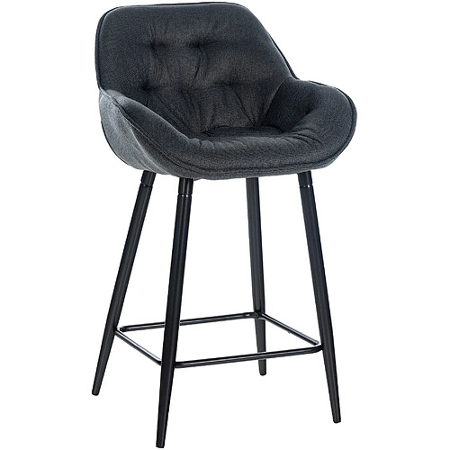 Decoshop26 Tabouret de bar chaise haute x1 assise effet capitonnée en tissu gris foncé et métal noir 10_0004900