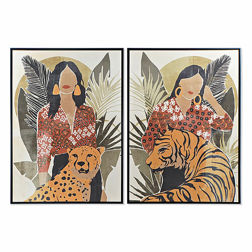 Cadre DKD Home Decor Femme Tigre Animal Tropical (104 x 4,5 x 144 cm) (2 Unités)