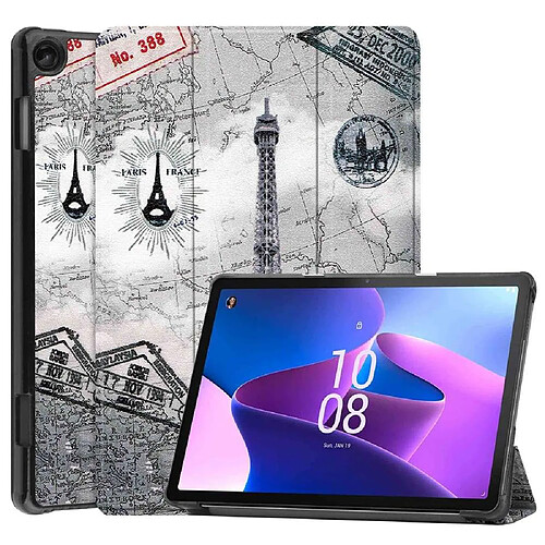 Htdmobiles Housse pour Lenovo Tab M10 3eme generation TB-328FU / TB-328XU (10,1 pouces) - etui coque pochette simili cuir - TOUR EIFFEL