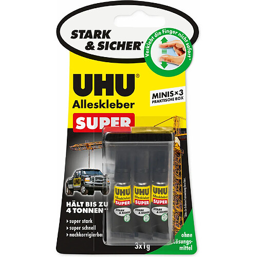 UHU colle instantanée SUPER Strong & SAFE MINIS, 3 tubes de ()