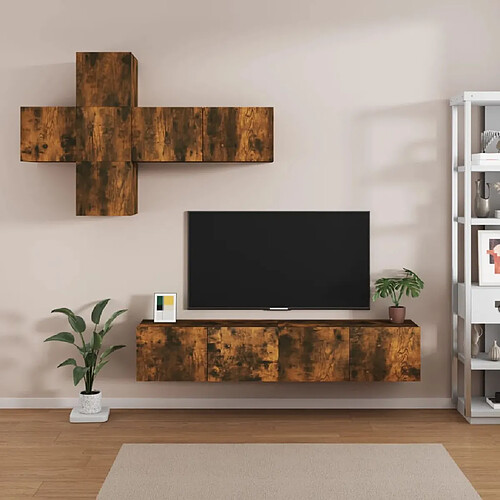 vidaXL Ensemble de meubles TV 7 pcs Chêne fumé Bois d'ingénierie