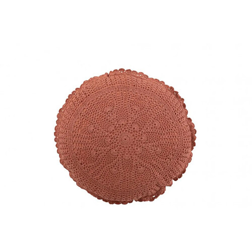 Dansmamaison Coussin Rond Mia Dentelles Coton Marron