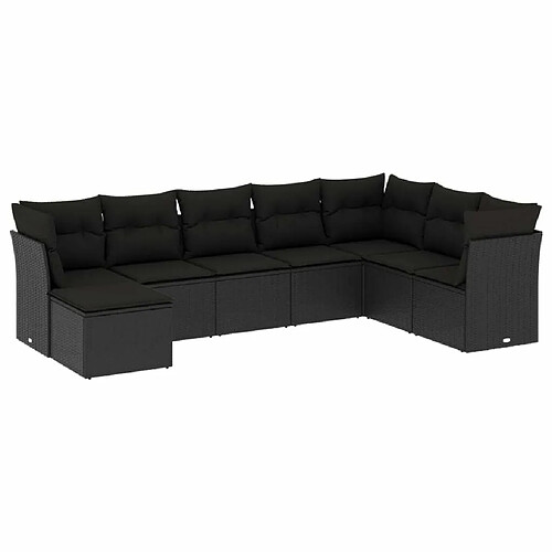 Maison Chic Salon de jardin 8 pcs avec coussins | Ensemble de Table et chaises | Mobilier d'Extérieur noir résine tressée -GKD15574