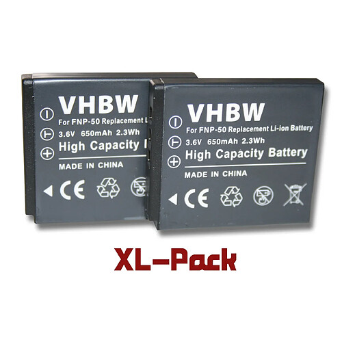 vhbw 2x Li-Ion batterie 650mAh (3.6V) pour appareil photo DSLR Fuji / Fujifilm FinePix F300 EXR, F300EXR, F 300 remplace Fuji NP-50, Kodak Klic-7004.