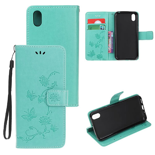 Etui en PU fleurs et papillon vert pour votre Huawei Y5 (2019)/Honor 8S