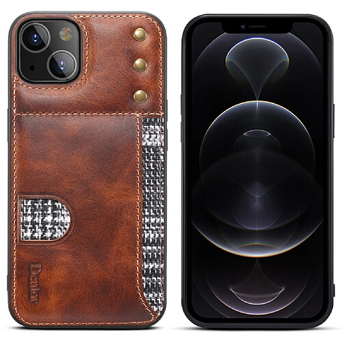 Coque en cuir véritable avec porte-carte marron pour votre iPhone 13 6.1 pouces