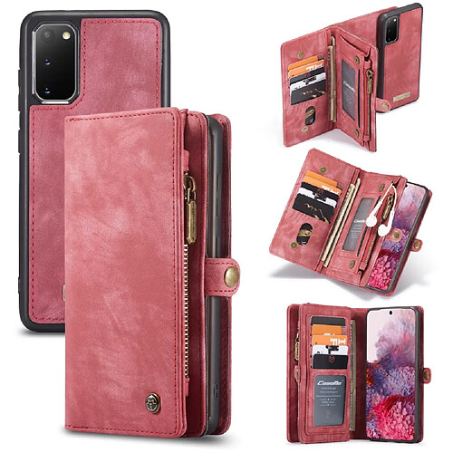 Caseme Etui en PU Split rétro 2 en 1 avec plusieurs porte-cartes rouge pour votre Samsung Galaxy S20