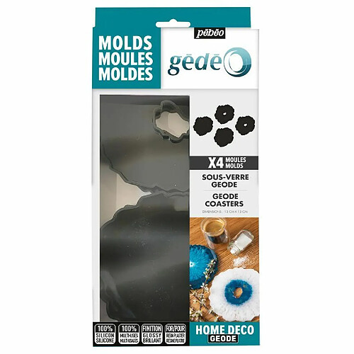 Pebeo 4 moules dessous de verre en silicone - Géode - 13 x 13 cm