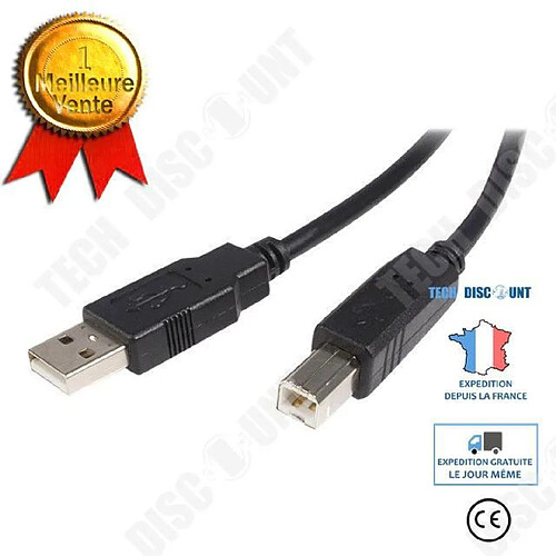 Tech Discount TD® Câble USB A vers USB B 2.0 Transfert Données Haute Vitesse Périphériques Rechargement Partage Multimédia Disques durs Connexion