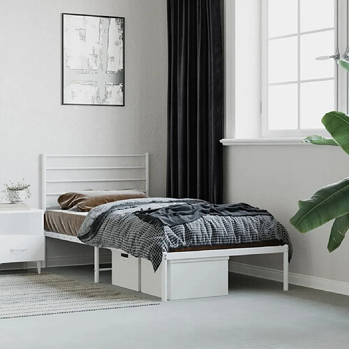 vidaXL Cadre de lit métal sans matelas avec tête de lit blanc 90x190cm