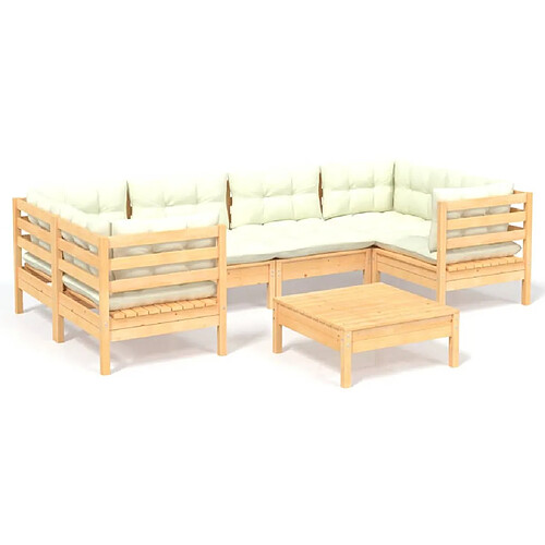 Maison Chic Salon de jardin 7 pcs + coussins - Mobilier/Meubles de jardin - Table et chaises d'extérieur crème bois de pin -MN25810