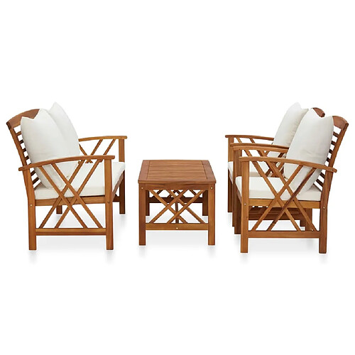 Maison Chic Salon de jardin 4 pcs + coussins - Mobilier/Meubles de jardin - Table et chaises d'extérieur Bois d'acacia solide -MN77108