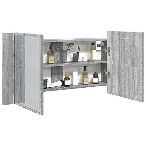 vidaXL Armoire de salle de bain à miroir LED sonoma gris 90x12x45 cm