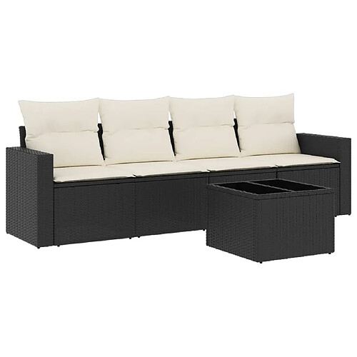 Maison Chic Ensemble de 5 Tables et chaises d'extérieur avec coussins,Salon de jardin noir résine tressée -GKD213173