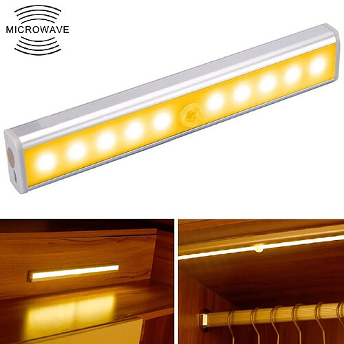 Wewoo 1.8W 10 LED chauffent la lumière blanche de Cabinet de couloir de la de capteur de corps humain intelligent large d'écran largeversion de batterie