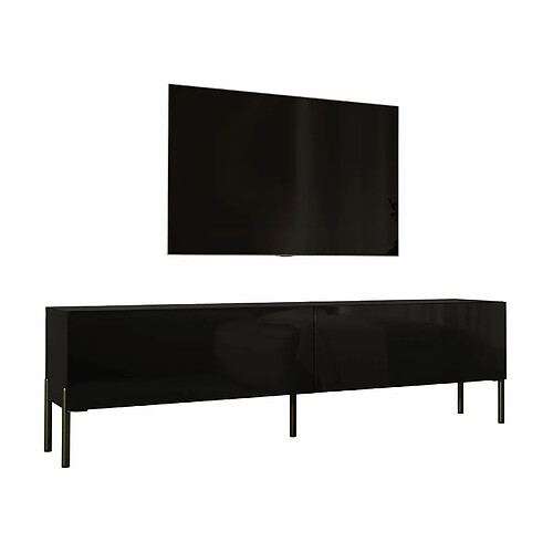 3XELIVING Meuble TV en couleur Noir mat / Noir brillant avec pieds droits en noir, D: l : 170 cm, H : 52 cm, P : 32 cm