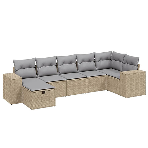 Maison Chic Ensemble à manger d'extérieur 7 pcs avec coussins,Salon de jardin,Mobilier de jardin mélange beige résine tressée -GKD725062