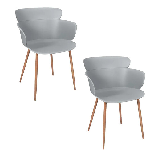 The Home Deco Factory Lot de 2 fauteuils coque Lorens en polypropylène et métal - Gris et Marron