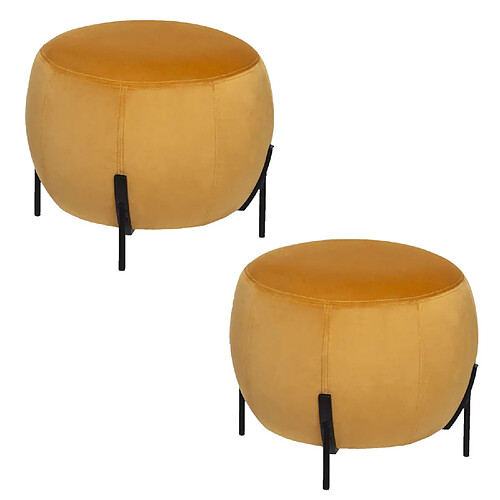 Toilinux 2 Tabourets design velours Calabaza - Diam. 44 x H. 35 cm - Jaune ocre