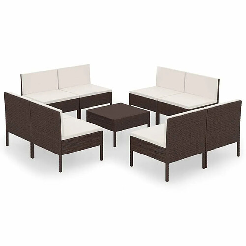 Maison Chic Salon de jardin 9 pcs + coussins - Mobilier/Meubles de jardin - Table et chaises d'extérieur Résine tressée Marron -MN37633