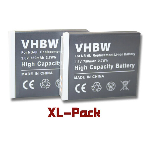 Vhbw 2 x batteries Li-Ion 750mAh (3.6V) de la bonne taille pour les appareils Canon PowerShot SX530HS, SX530 HS, SX610HS, SX610 HS, SX710HS, SX710 HS