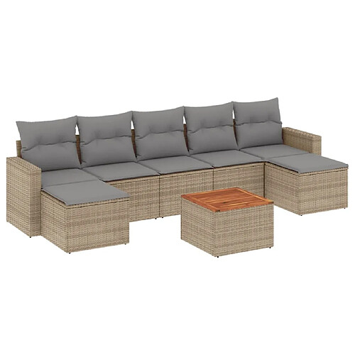 Maison Chic Ensemble à manger d'extérieur 8 pcs avec coussins,Salon de jardin,Mobilier de jardin mélange beige résine tressée -GKD390009