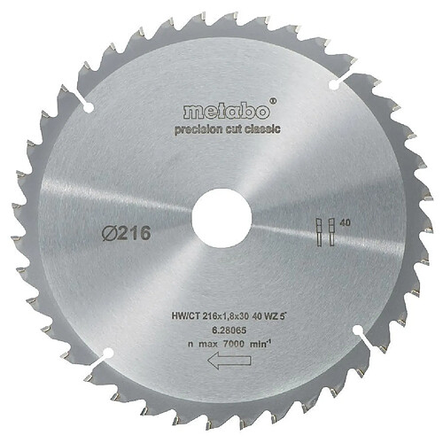 Metabo Lames « Classic » pour scies circulaires (semi-)stationnaires, 216 x 1,8 x 30 mm - 62806500