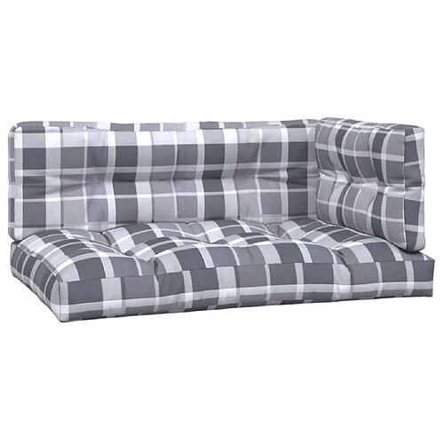 Maison Chic Lot de 3 Coussins Confort,Coussins de palette motif à carreaux gris tissu -GKD78740