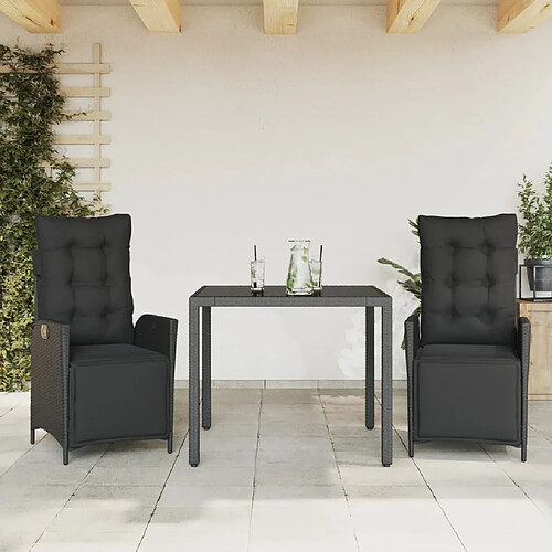 vidaXL Ensemble à manger de jardin avec coussins 3 pcs Noir