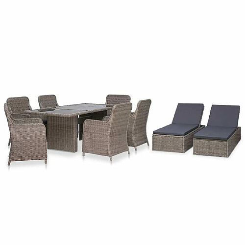 Ensemble salle à manger de jardin 9 pcs,Table et chaise à dîner d'extérieur Résine tressée Marron -MN25792