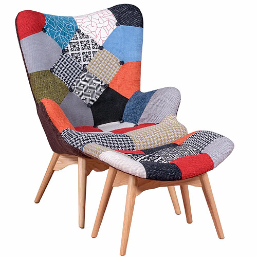 Nest Dream Fauteuil classique avec repose-pieds recouvert de patchwork - Featherston