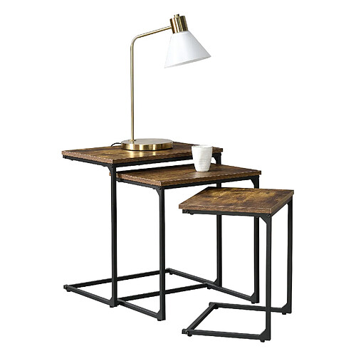 Lot de 3 Tables Gigognes Tjörn Effet bois foncé [en.casa]